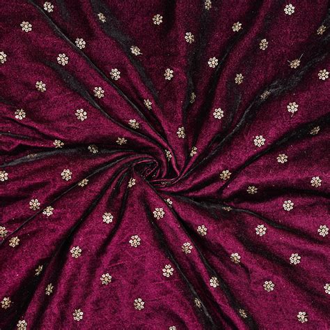 Buy Purple Silver Flower Sequin Booty Velvet Embroidery Silk Fabric For
