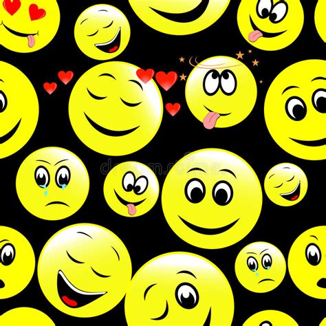 Seamless Pattern Of Smiley Faces Expressing Different Feelings Stock