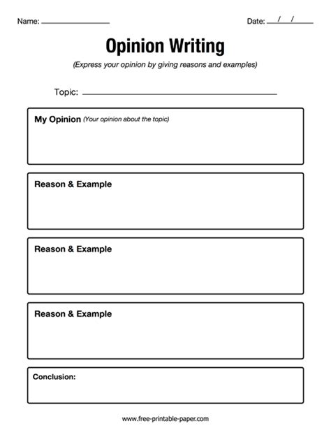 Graphic Organizer For Opinion Writing Free Printable