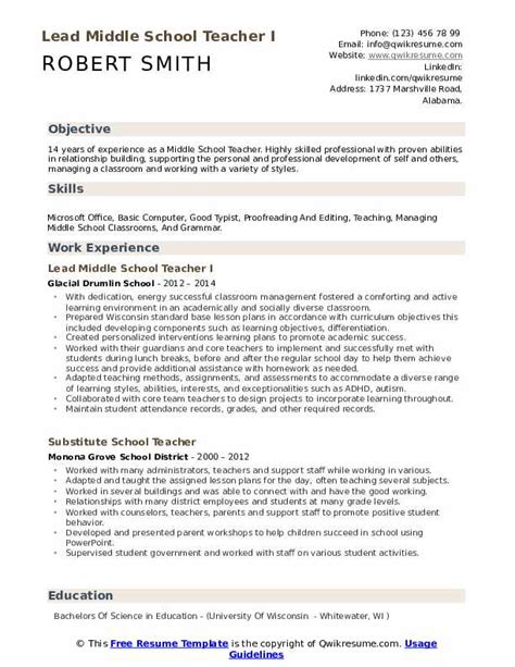 Middle School Teacher Resume Example Writing Tips For 2022 Zohal