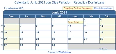 Calendario junio 2021 con todos los días festivos y fechas importantes de argentina. Calendario Junio 2021 para imprimir - República Dominicana