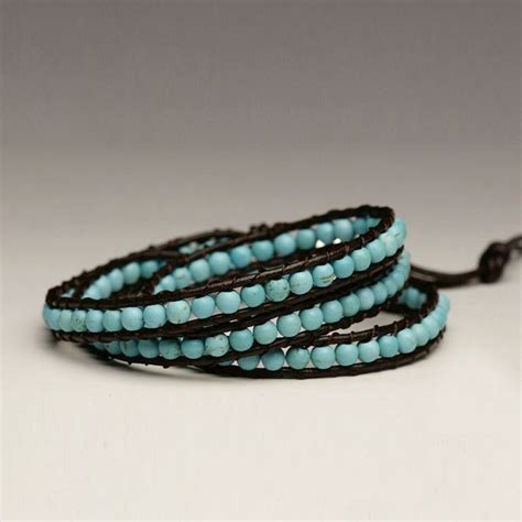 Turquoise Beaded Leather Wrap Bracelet Wraps X