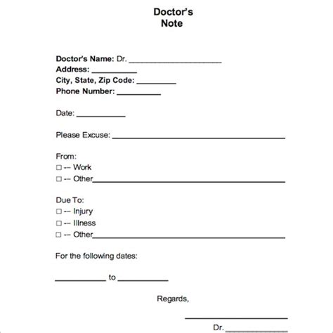 doctors note template   word examples