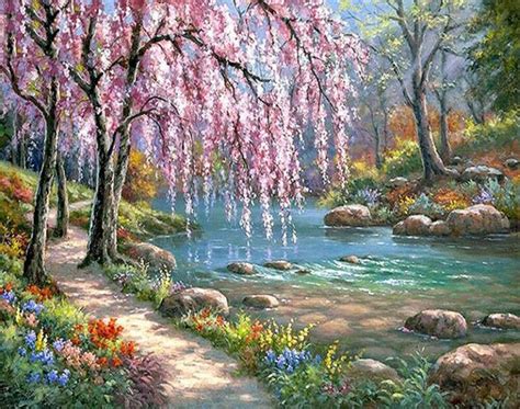 Beautiful River And Flowers Painting Paint By Number For Adults