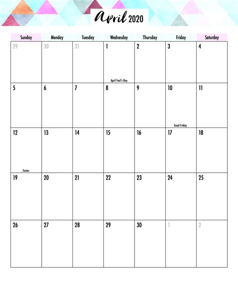 April 2020 Calendar United States Federal Holiday Calendar Canada