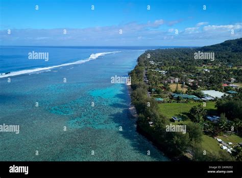 Aroa Beach Rarotonga Cook Islands South Pacific Drone Aerial Stock