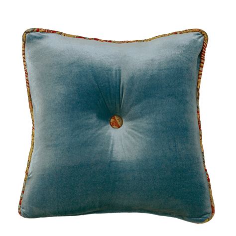 Hiend Accents Teal Velvet 18 Inch X 18 Inch Tufted Throw Pillow With