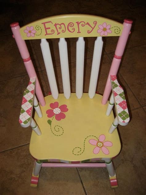 Front foot pads and a wider seat stabilize the chair, making it easier for toddlers to climb in and sit. Items similar to Hand Painted Personalized Child's Rocking ...