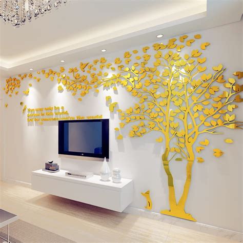 1pcs Creative Texture 3d Acrylic Tree Tv Setting Wall Decal Living Room