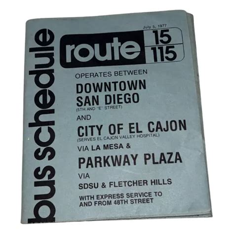 1977 San Diego Bus Schedule And Route Map Rte 15115 Downtown City Of El