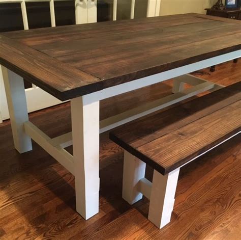 Wood Farmhouse Table With Jacobean Stain And Heirloom White Base