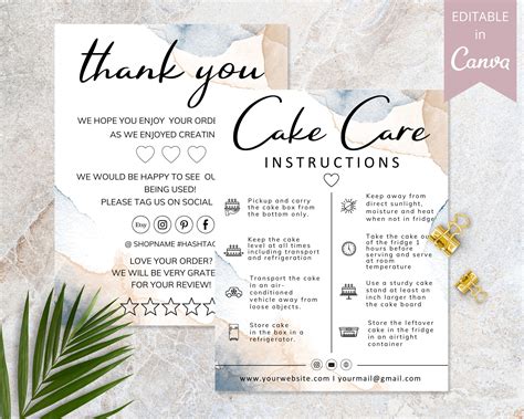 Cake Care Card Template Canva Editable Wedding Cake Care Cards