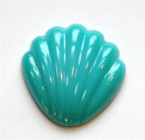 Vintage Turquoise Blue Shell Or Fan Glass Cabochon 25mm 1 Etsy