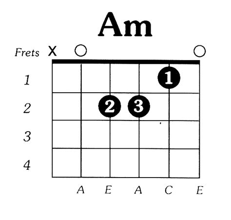 Interval positions with respect to the a major scale, notes in the chord and name variations Amin Guitar Chord