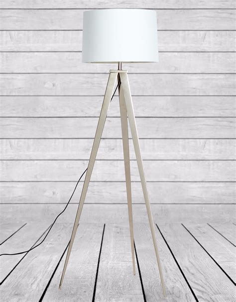 Chrome Arrow Tripod Floor Lamp With White Shade Clearance Item