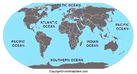 Labeled Map Of The World With Oceans And Seas Free