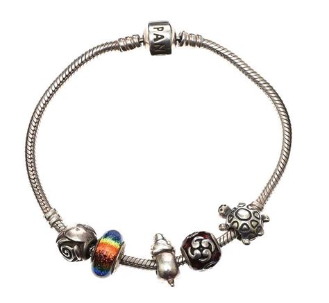 Pandora Sterling Silver Bracelet With Assorted Charms