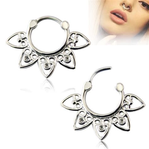 Fashion Hoop Faux Nose Rings Piercing Septum Nariz Stainless Steel Fake Septum Ring With Crystal