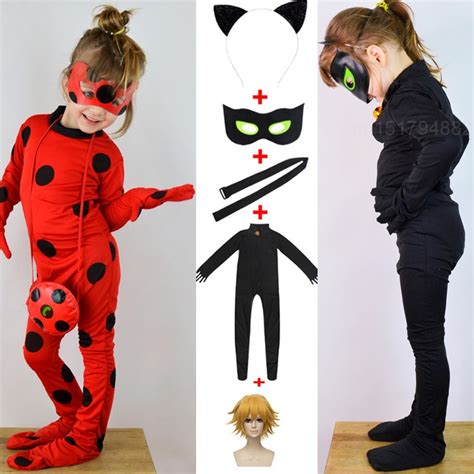 Full Set Adult Ladybug Jumpsuite Costumes Adrien Agreste Black Cat Noir Cat Suit Cosplay Costume