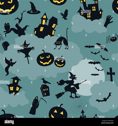 Halloween Seamless Patterns Holiday Design Vector Illustration Stock