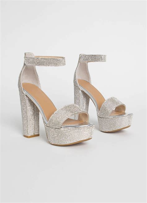 Sparkle Chunky Rhinestone Platform Heels Shoes Heels Prom Rhinestone