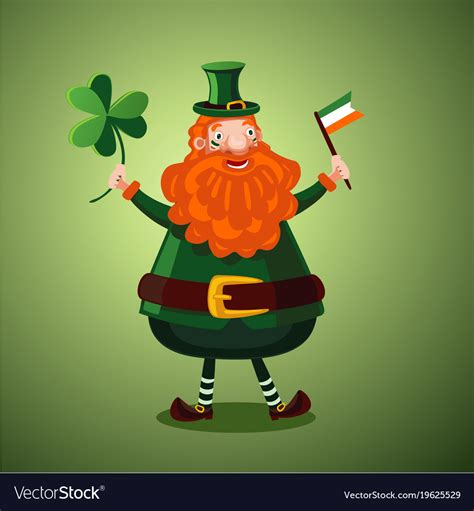 Funny Cartoon Leprechaun With Clover And Irish Vector Image