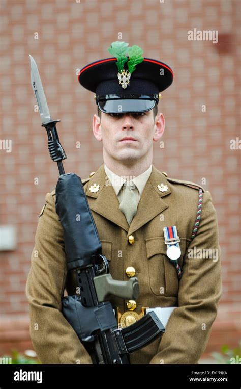 Soldier From The 2nd Batt Mercian Regiment On Parade With A Rifle