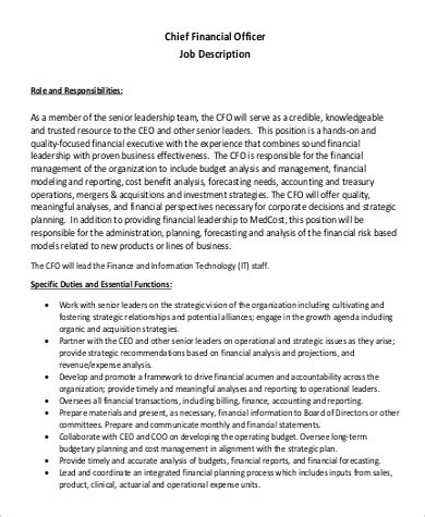 As cfo, you may also be responsible for investments. FREE 9+ Chief Financial Officer Job Description Samples in ...