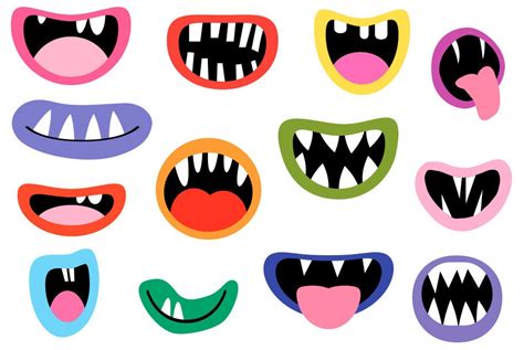 Monster Mouths Clipart Set Funny Face Element Silly Alien Teeth Clip