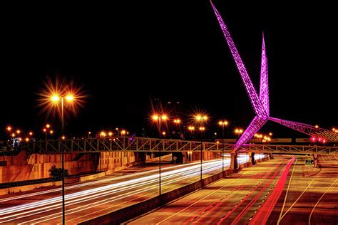 Oklahoma City Skydance Pedestrian Bridge At Night Photograph By Gregory