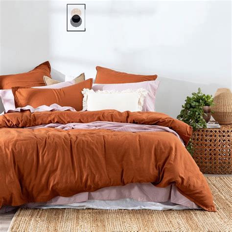 Burnt Orange Color Bedding Sets Washed Cotton Duvet Etsy Orange