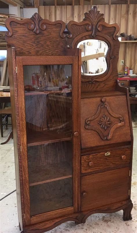 Curio cabinets are designed specifically for displaying antique items. VINTAGE OAK SIDE BY SIDE antique Furniture desk curio ...