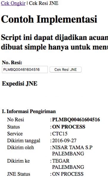 Cek Ongkir Jne Tiki Pos Indonesia And Cek Resi Jne Library Php