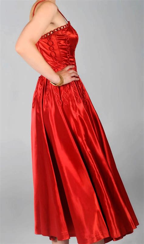 Gorgeous Vintage 1950s Red Satin Party Dress Victorian Retreat