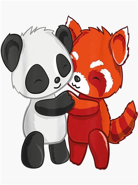 Chibi Panda Bear Hugs Red Panda Cute Kids Sticker Sticker For Sale