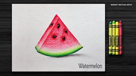 Easy Watermelon Drawing For Beginners With Wax Crayons 242 Youtube