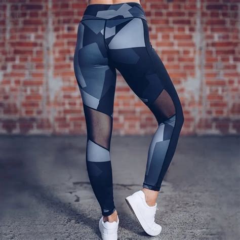 Newly Sexy Women Mesh Patchwork Sport Leggings Printed Elastic Fitness Outdoor Running Gym Yoga