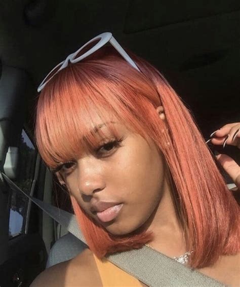 Weave Sew In Short Colored Pink Hairstyle For Black Women With Bangs
