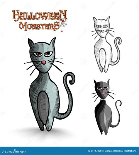 Halloween Monsters Scary Cartoon Black Cat Eps10 F Stock Vector