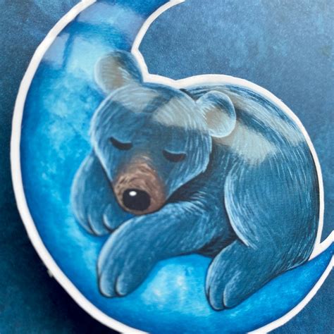 Sleepy Bear On Moon Crescent Moon Sticker Stickers For Baby Etsy