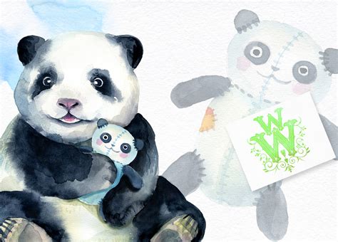 Watercolor Baby Panda Bear Clipart Bamboo Cute Animal Art