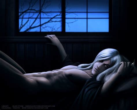 A Woman Laying On Top Of A Bed In Front Of A Window With The Night Sky