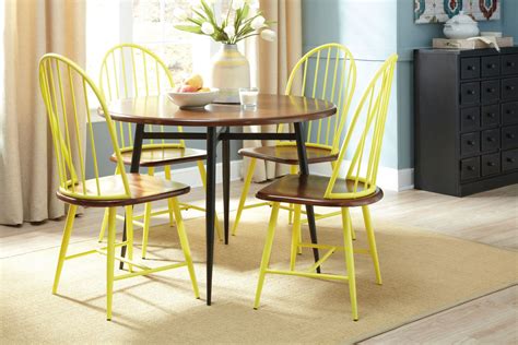Now i know what you're thinking, because i thought it, too. Shanilee Round Dining Table with Four Yellow Side Chairs