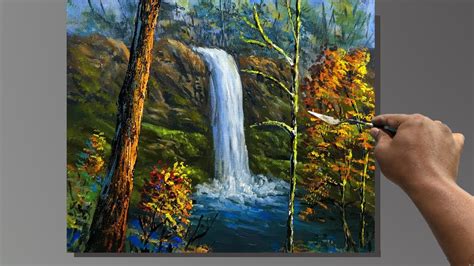 Hidden Waterfall Painting With Acrylics In 2021 Waterfall Paintings