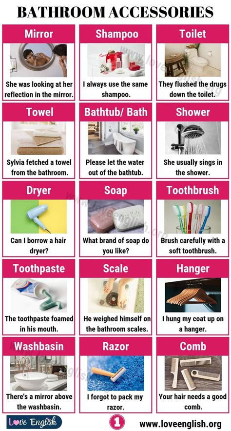 Bathroom Accessories Learn English English Vocabulary Bathroom Items