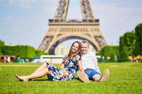 Romantic Couple Having Near The Eiffel Tower In Paris Stock Image
