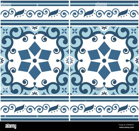 Portuguese Azulejo Tile Seamless Vector Pattern Retro Design With