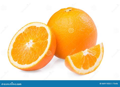Fresh Ripe Orange Fruit Half Slice Isolated On White Background Stock
