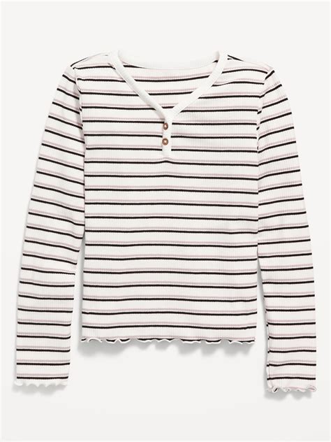 Striped Long Sleeve Rib Knit Henley T Shirt For Girls Old Navy