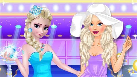 Elsa Vs Barbie Fashion Show Dress Up Online Game Youtube
